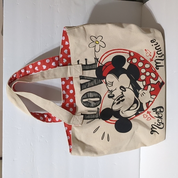 Disney Store Mickey And Minnie Mouse Love Kiss Tote Canvas travel Bag - Picture 2 of 6